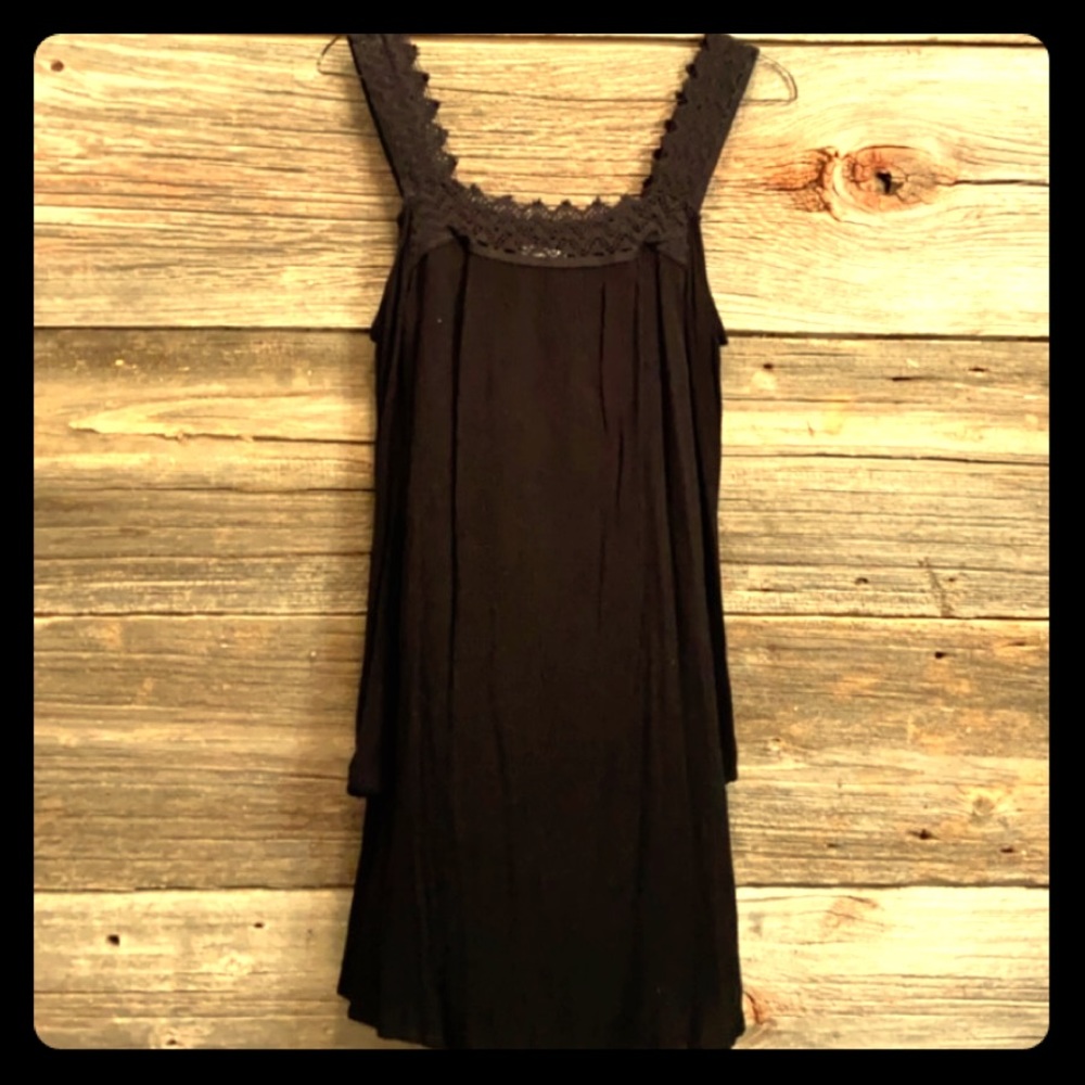 Black lace trimmed off  shoulder long sleeve dress